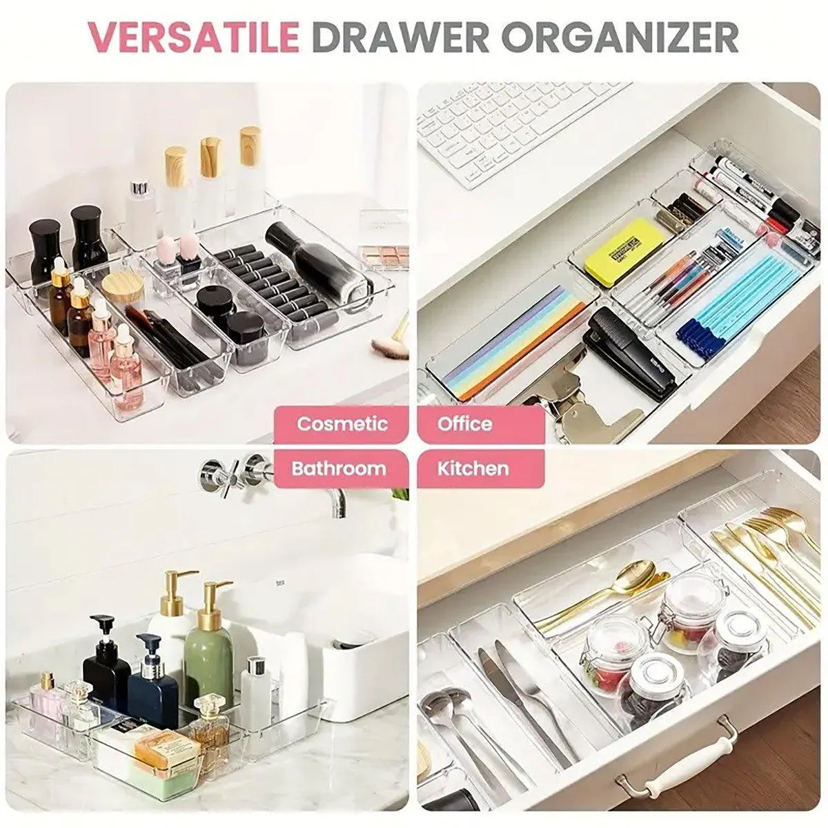 Transparent Plastic Drawer Organiser Set Multifunctional Desktop Storage Box