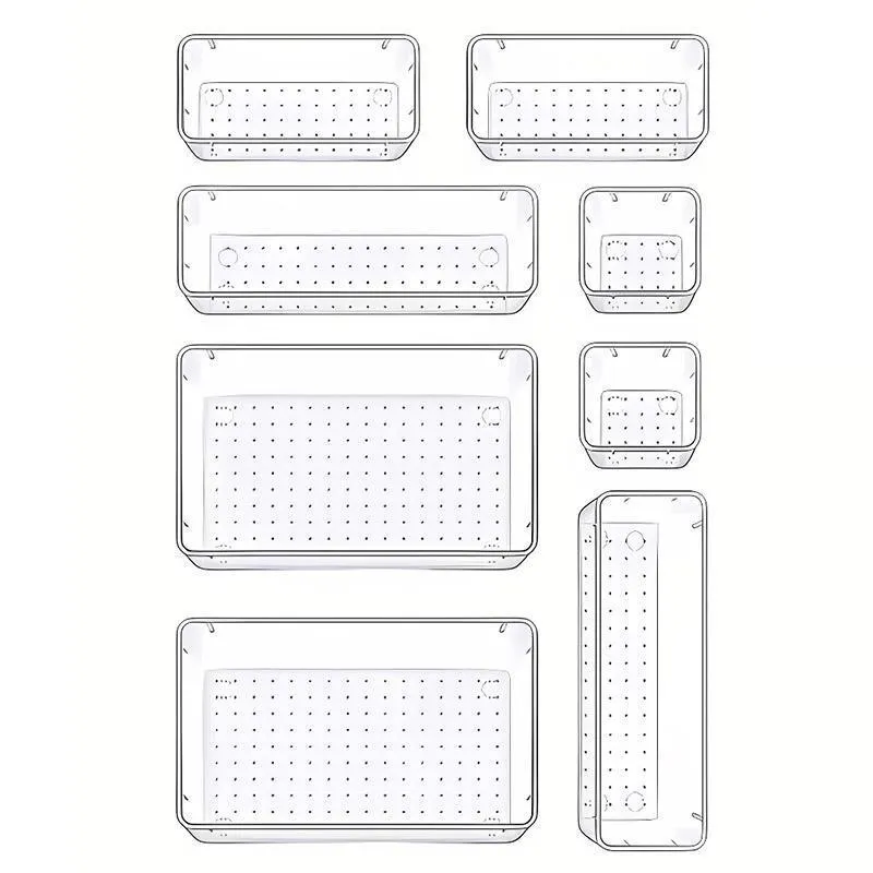 Transparent Plastic Drawer Organiser Set Multifunctional Desktop Storage Box