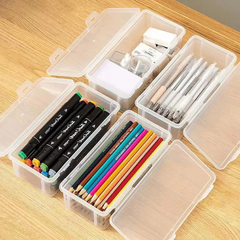Transparent Stationery Organiser Box with Lid Pencil Pen Case Holder 4pcs Set
