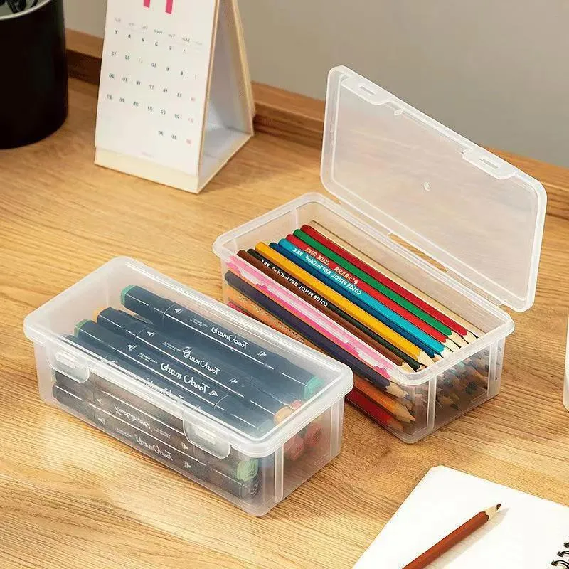 Transparent Stationery Organiser Box with Lid Pencil Pen Case Holder 4pcs Set