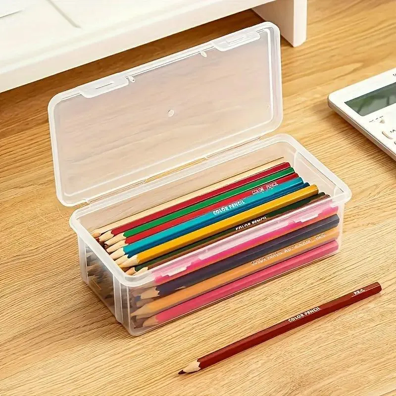 Transparent Stationery Organiser Box with Lid Pencil Pen Case Holder 4pcs Set