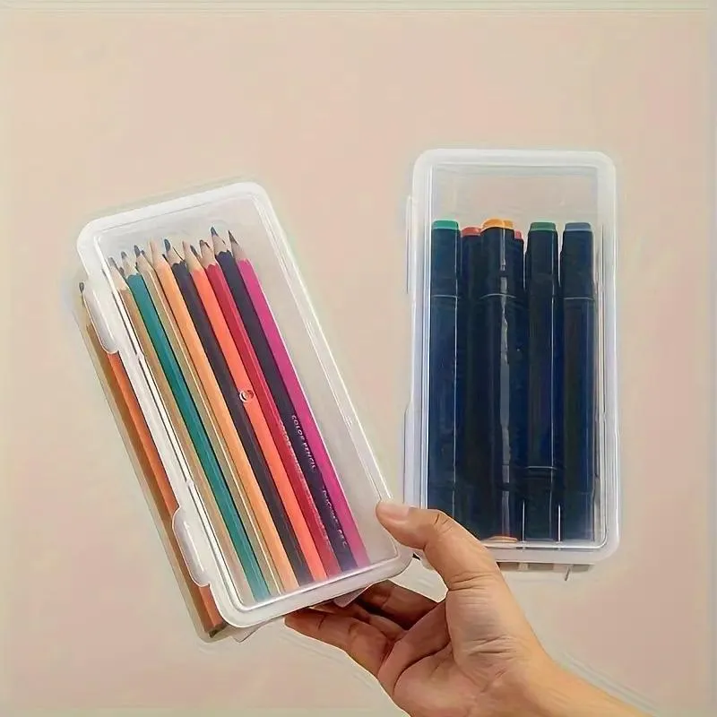 Transparent Stationery Organiser Box with Lid Pencil Pen Case Holder 4pcs Set
