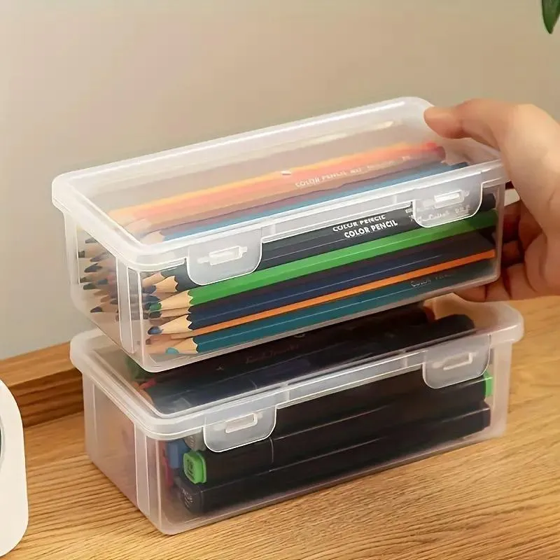 Transparent Stationery Organiser Box with Lid Pencil Pen Case Holder 4pcs Set