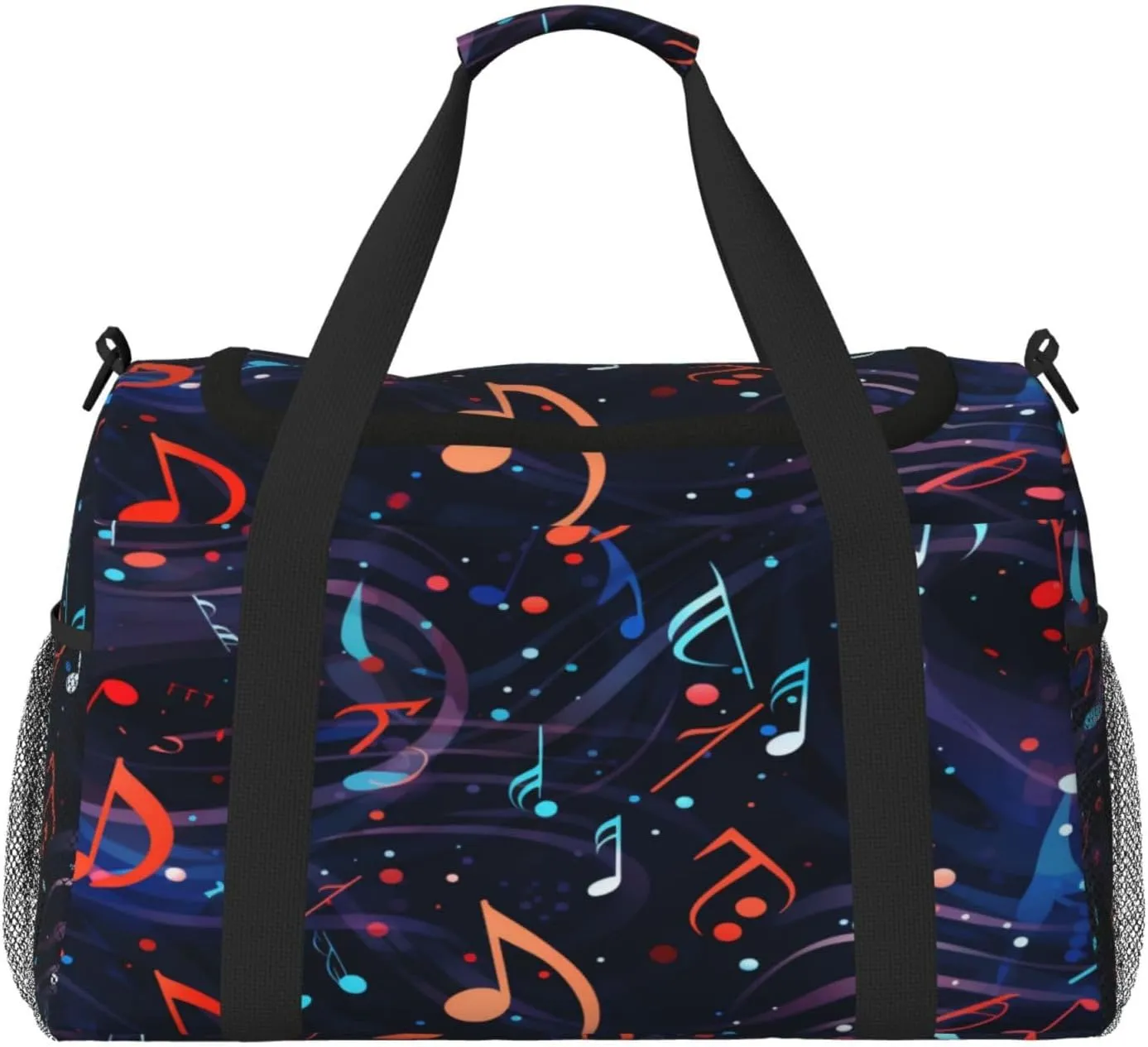 Travel Duffel Bag For Men Women, Colorful Music Notes Pattern Carry On Sport Gym Bag With Shoulder Strap Lightweight Waterproof Weekender Bag Overnight Bag