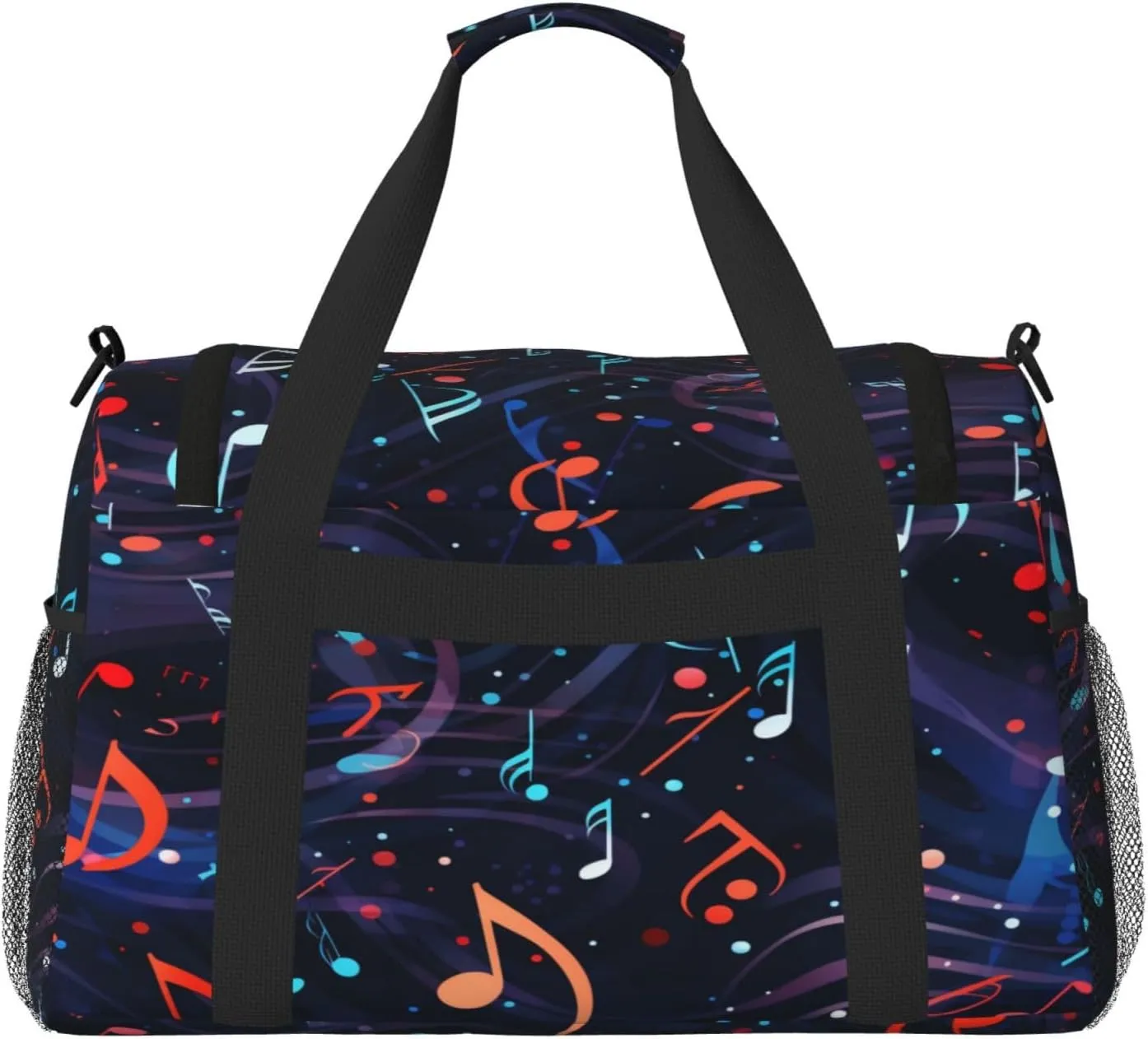 Travel Duffel Bag For Men Women, Colorful Music Notes Pattern Carry On Sport Gym Bag With Shoulder Strap Lightweight Waterproof Weekender Bag Overnight Bag