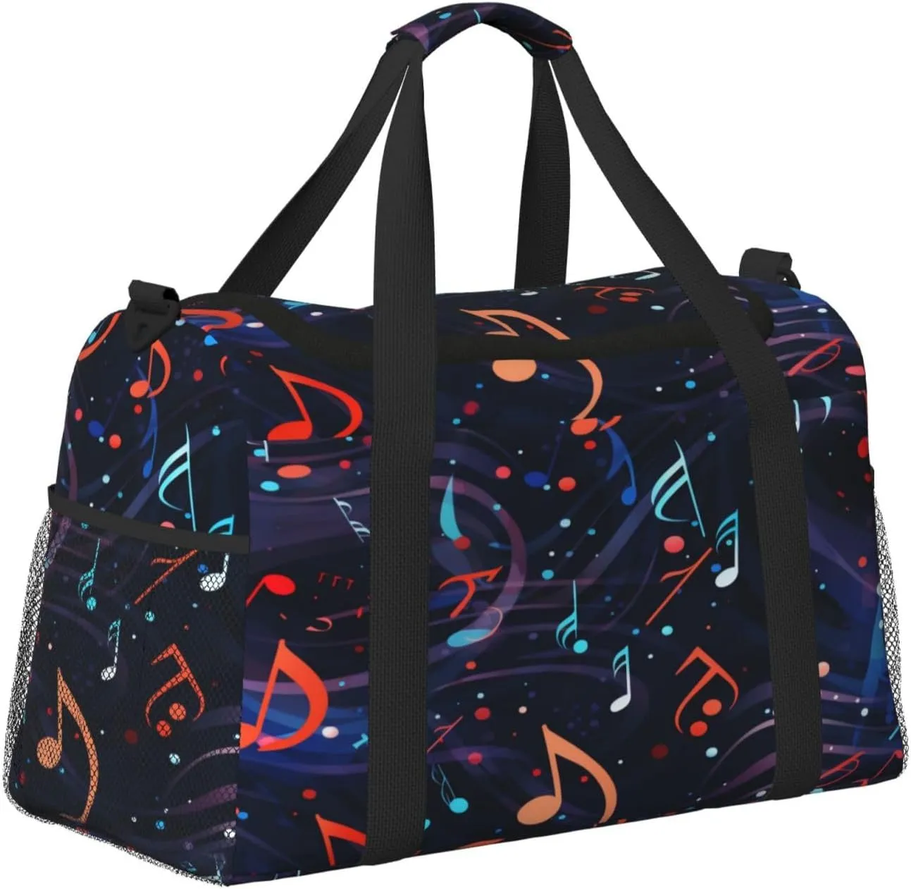 Travel Duffel Bag For Men Women, Colorful Music Notes Pattern Carry On Sport Gym Bag With Shoulder Strap Lightweight Waterproof Weekender Bag Overnight Bag