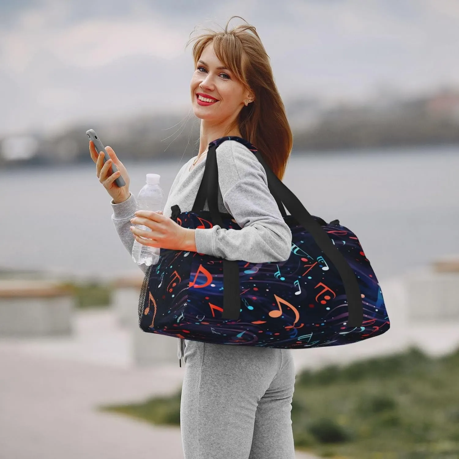 Travel Duffel Bag For Men Women, Colorful Music Notes Pattern Carry On Sport Gym Bag With Shoulder Strap Lightweight Waterproof Weekender Bag Overnight Bag