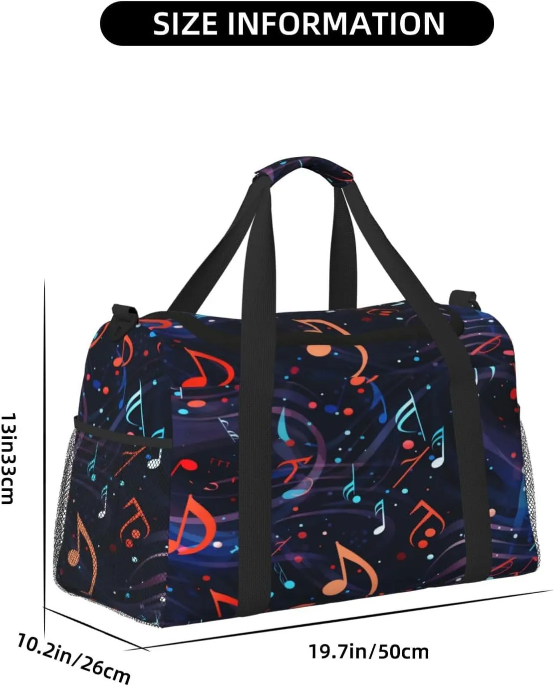 Travel Duffel Bag For Men Women, Colorful Music Notes Pattern Carry On Sport Gym Bag With Shoulder Strap Lightweight Waterproof Weekender Bag Overnight Bag