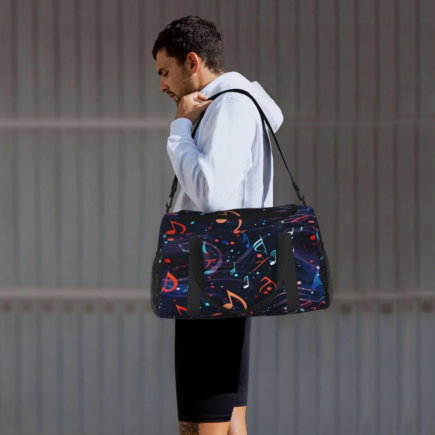 Travel Duffel Bag For Men Women, Colorful Music Notes Pattern Carry On Sport Gym Bag With Shoulder Strap Lightweight Waterproof Weekender Bag Overnight Bag