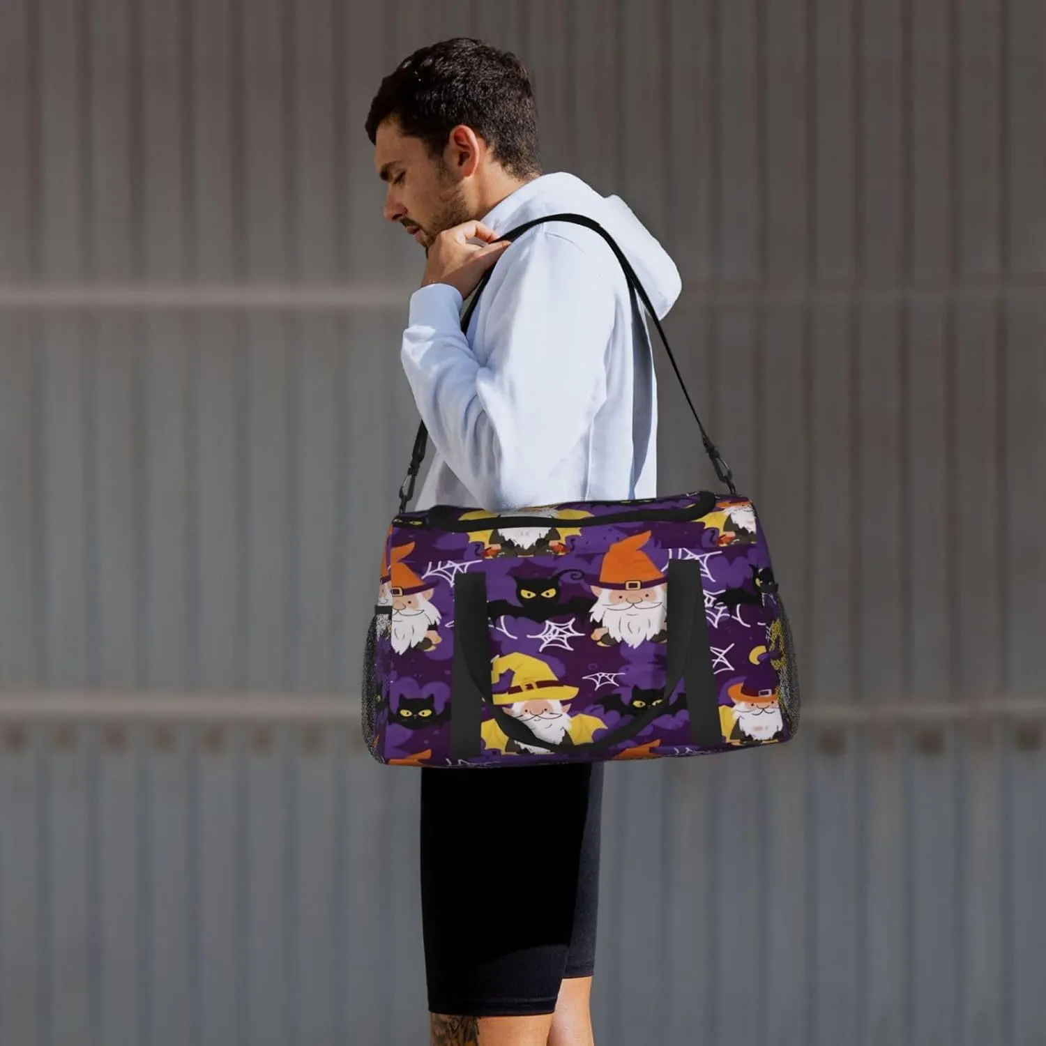 Travel Duffel Bag For Men Women, Cute Halloween Genomes Witch Bats Carry On Sport Gym Bag With Shoulder Strap Lightweight Waterproof Weekender Bag Overnight Bag