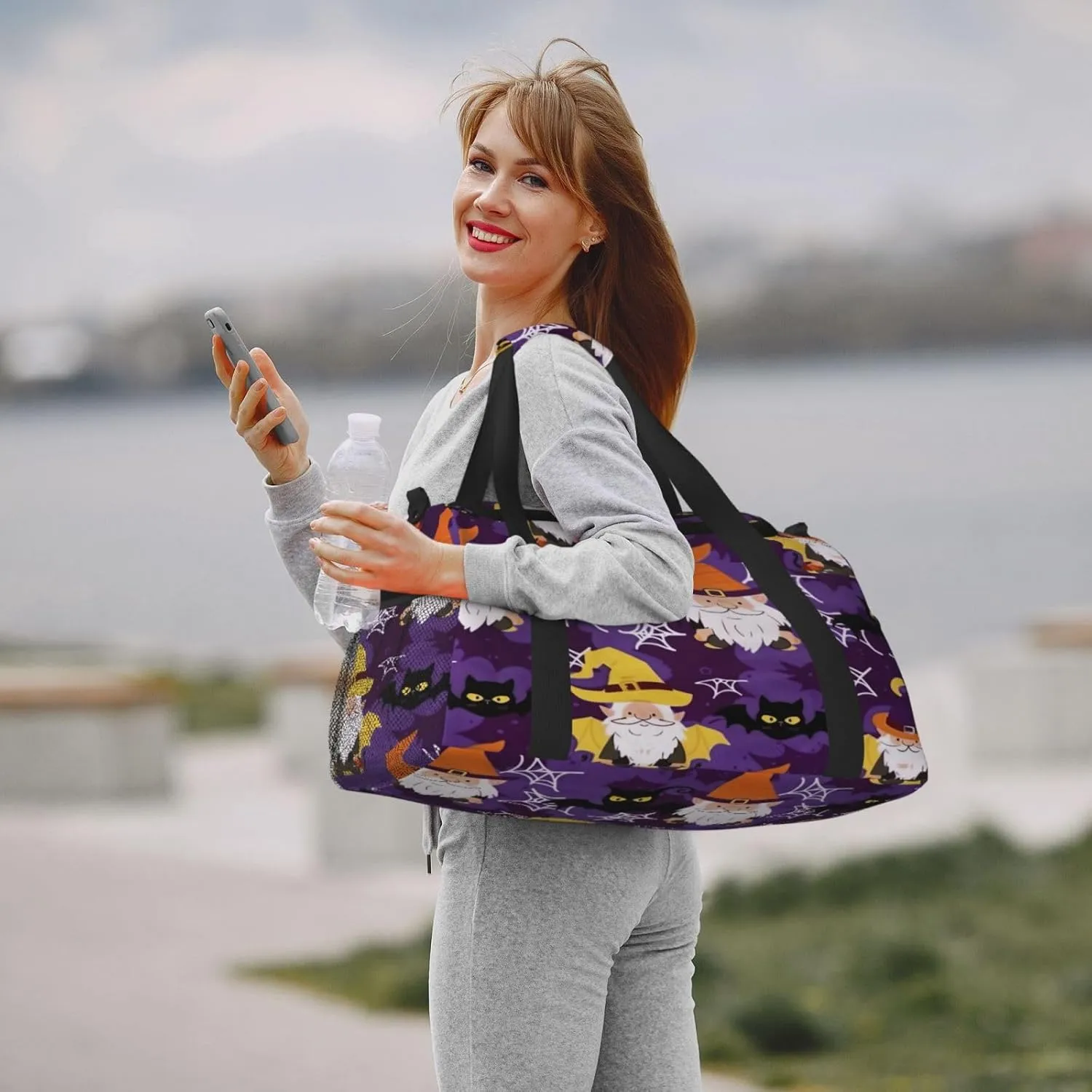 Travel Duffel Bag For Men Women, Cute Halloween Genomes Witch Bats Carry On Sport Gym Bag With Shoulder Strap Lightweight Waterproof Weekender Bag Overnight Bag