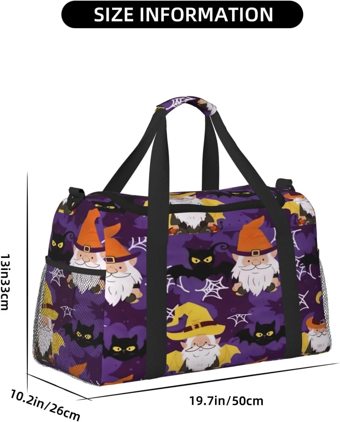 Travel Duffel Bag For Men Women, Cute Halloween Genomes Witch Bats Carry On Sport Gym Bag With Shoulder Strap Lightweight Waterproof Weekender Bag Overnight Bag