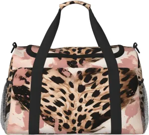 Travel Duffel Bag For Men Women, Leopard Print Love Heart Art Carry On Sport Gym Bag With Shoulder Strap Lightweight Waterproof Weekender Bag Overnight Bag