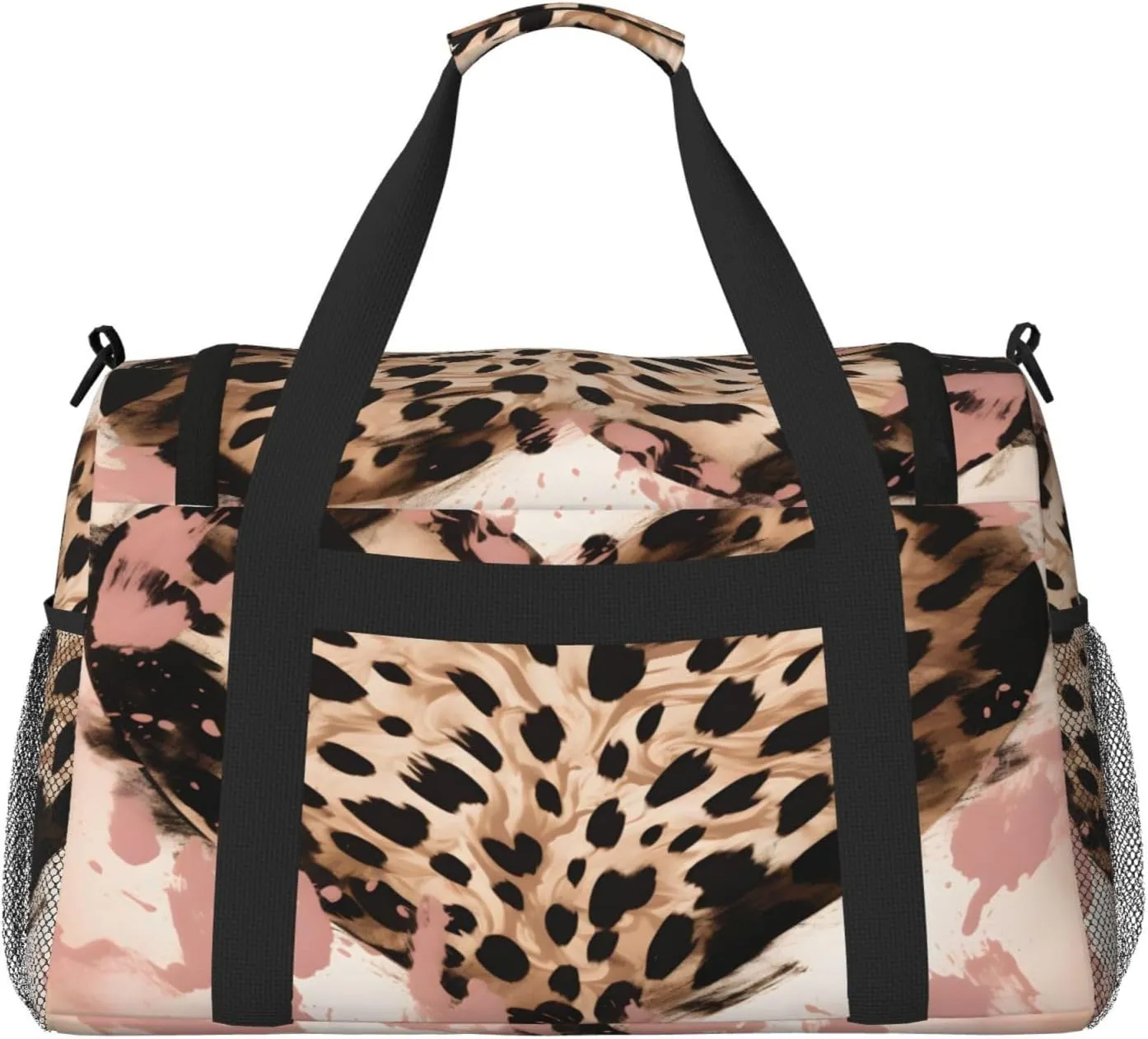 Travel Duffel Bag For Men Women, Leopard Print Love Heart Art Carry On Sport Gym Bag With Shoulder Strap Lightweight Waterproof Weekender Bag Overnight Bag