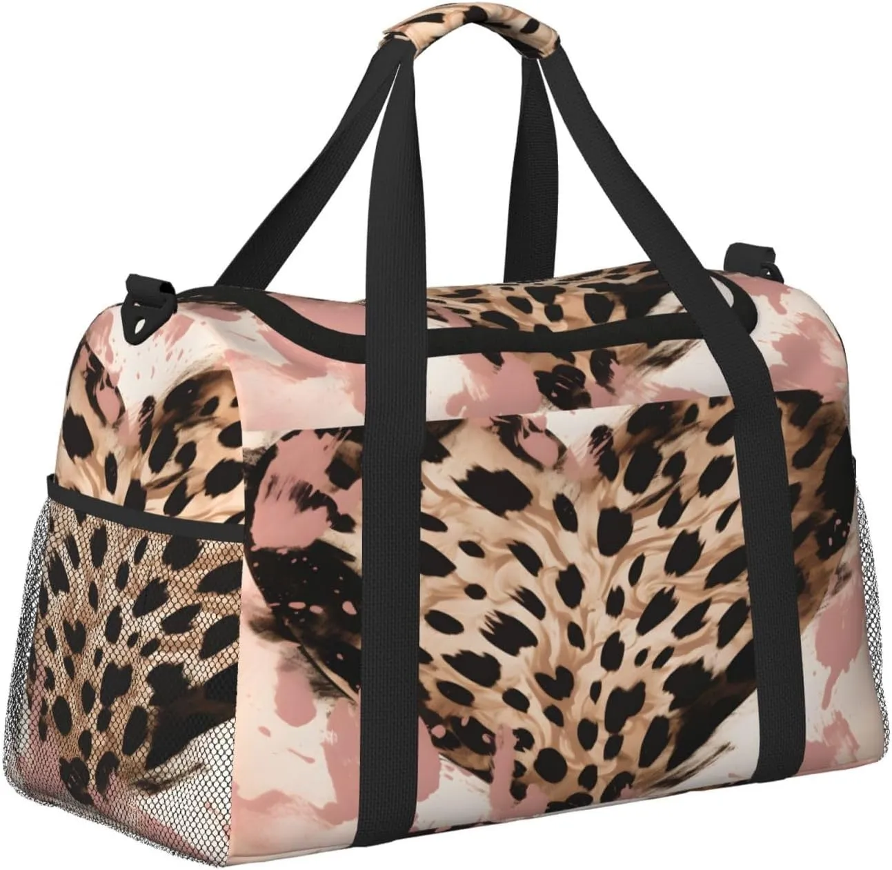 Travel Duffel Bag For Men Women, Leopard Print Love Heart Art Carry On Sport Gym Bag With Shoulder Strap Lightweight Waterproof Weekender Bag Overnight Bag