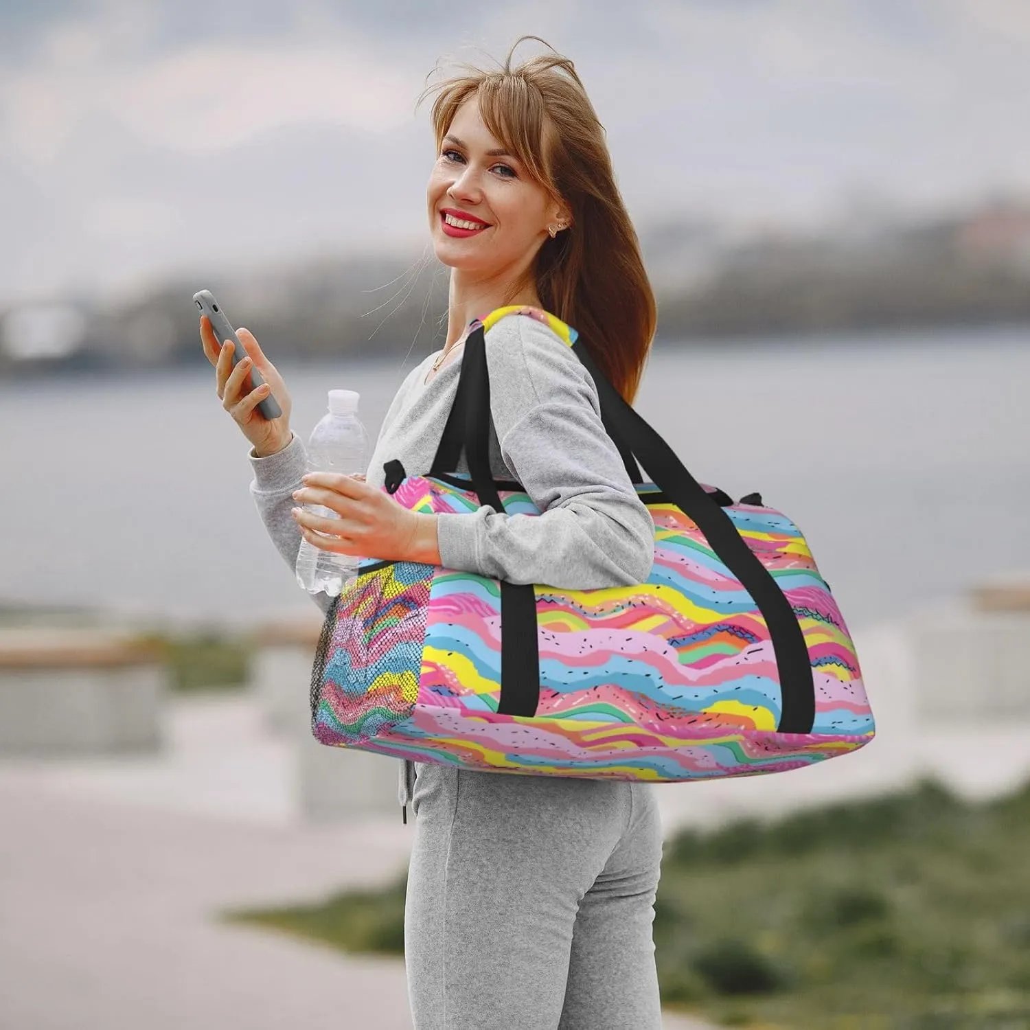 Travel Duffel Bag For Men Women, Rainbow Cartoon Stripes Carry On Sport Gym Bag With Shoulder Strap Lightweight Waterproof Weekender Bag Overnight Bag