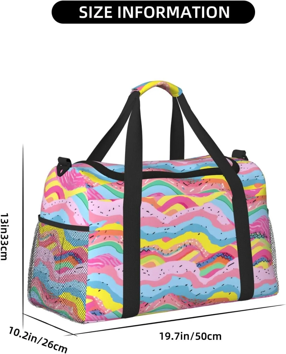 Travel Duffel Bag For Men Women, Rainbow Cartoon Stripes Carry On Sport Gym Bag With Shoulder Strap Lightweight Waterproof Weekender Bag Overnight Bag