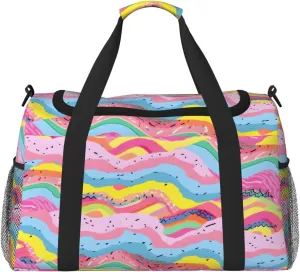 Travel Duffel Bag For Men Women, Rainbow Cartoon Stripes Carry On Sport Gym Bag With Shoulder Strap Lightweight Waterproof Weekender Bag Overnight Bag