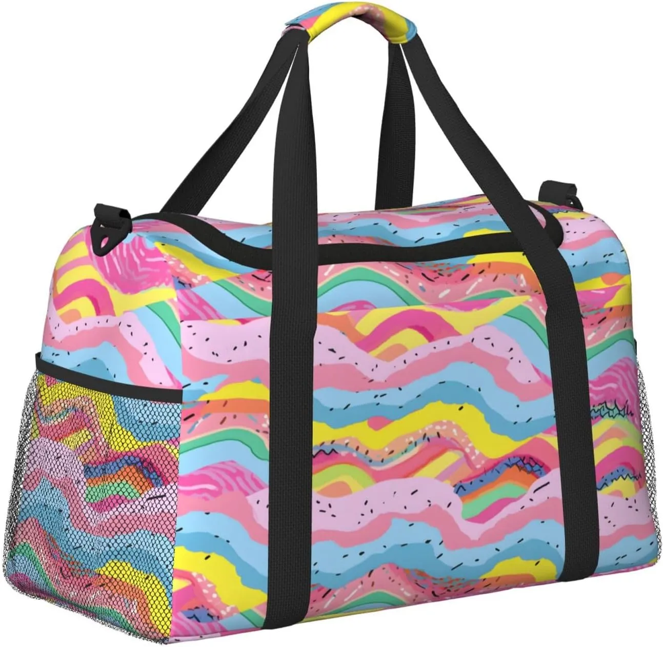 Travel Duffel Bag For Men Women, Rainbow Cartoon Stripes Carry On Sport Gym Bag With Shoulder Strap Lightweight Waterproof Weekender Bag Overnight Bag