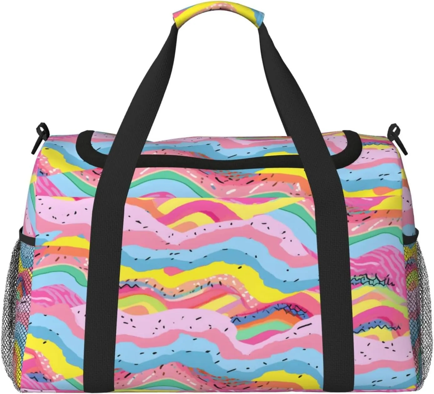 Travel Duffel Bag For Men Women, Rainbow Cartoon Stripes Carry On Sport Gym Bag With Shoulder Strap Lightweight Waterproof Weekender Bag Overnight Bag