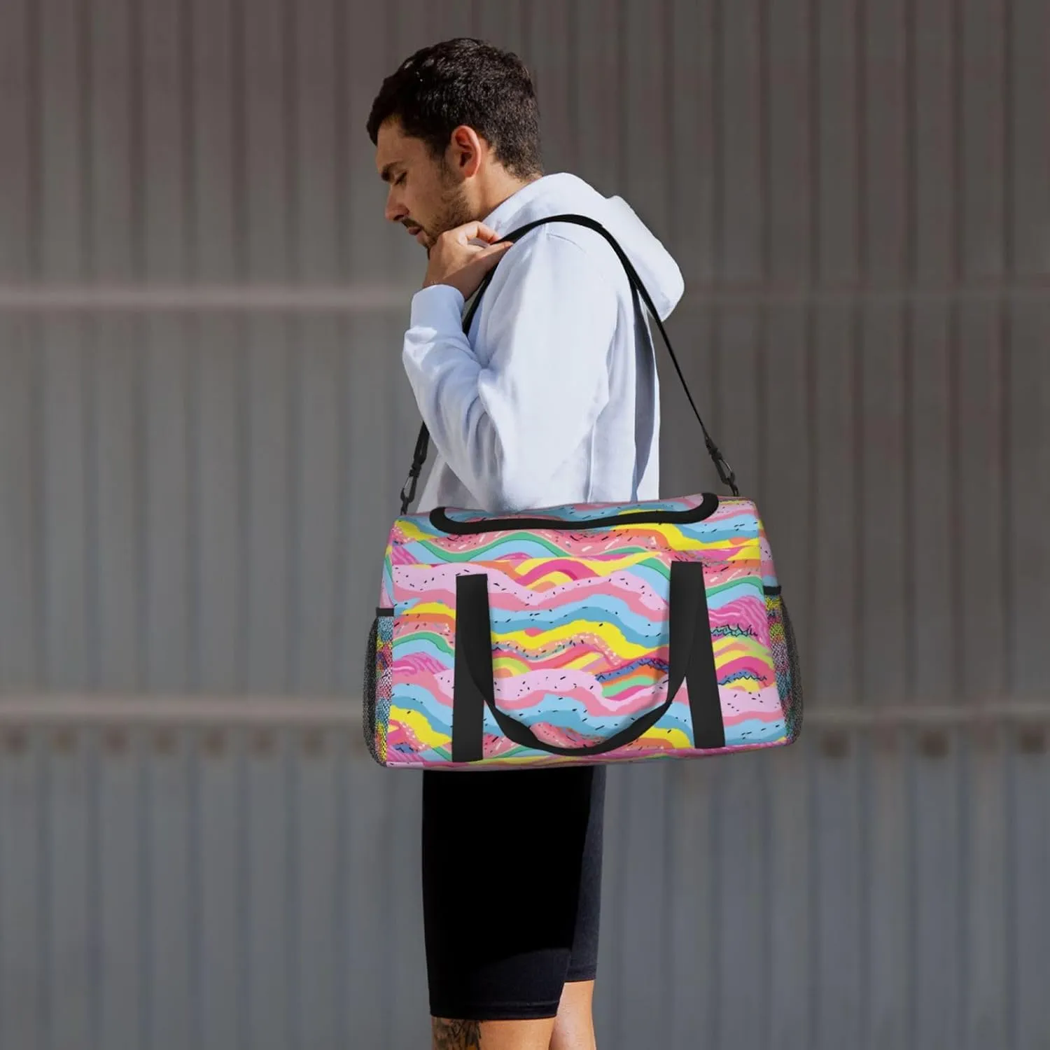Travel Duffel Bag For Men Women, Rainbow Cartoon Stripes Carry On Sport Gym Bag With Shoulder Strap Lightweight Waterproof Weekender Bag Overnight Bag