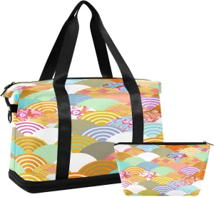 Travel Duffel Bag with Toiletry Bag, Large Sports Tote Gym Bag, Waterproof Packable Duffle Bag with Shoe Compartment, Colorful Fish Scales Weekender Overnight Bag Gym Bag for Women Men