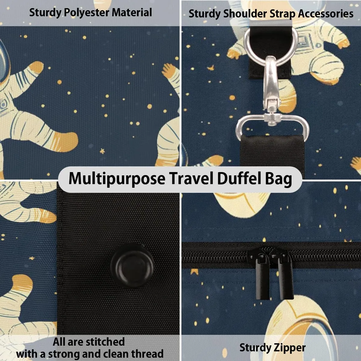 Travel Duffle Bag Cute Astronauts Gym Bags for Men Women Travel Duffel Bags with Adjustable Shoulder Strap Carry On Weekender Bag