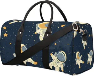 Travel Duffle Bag Cute Astronauts Gym Bags for Men Women Travel Duffel Bags with Adjustable Shoulder Strap Carry On Weekender Bag
