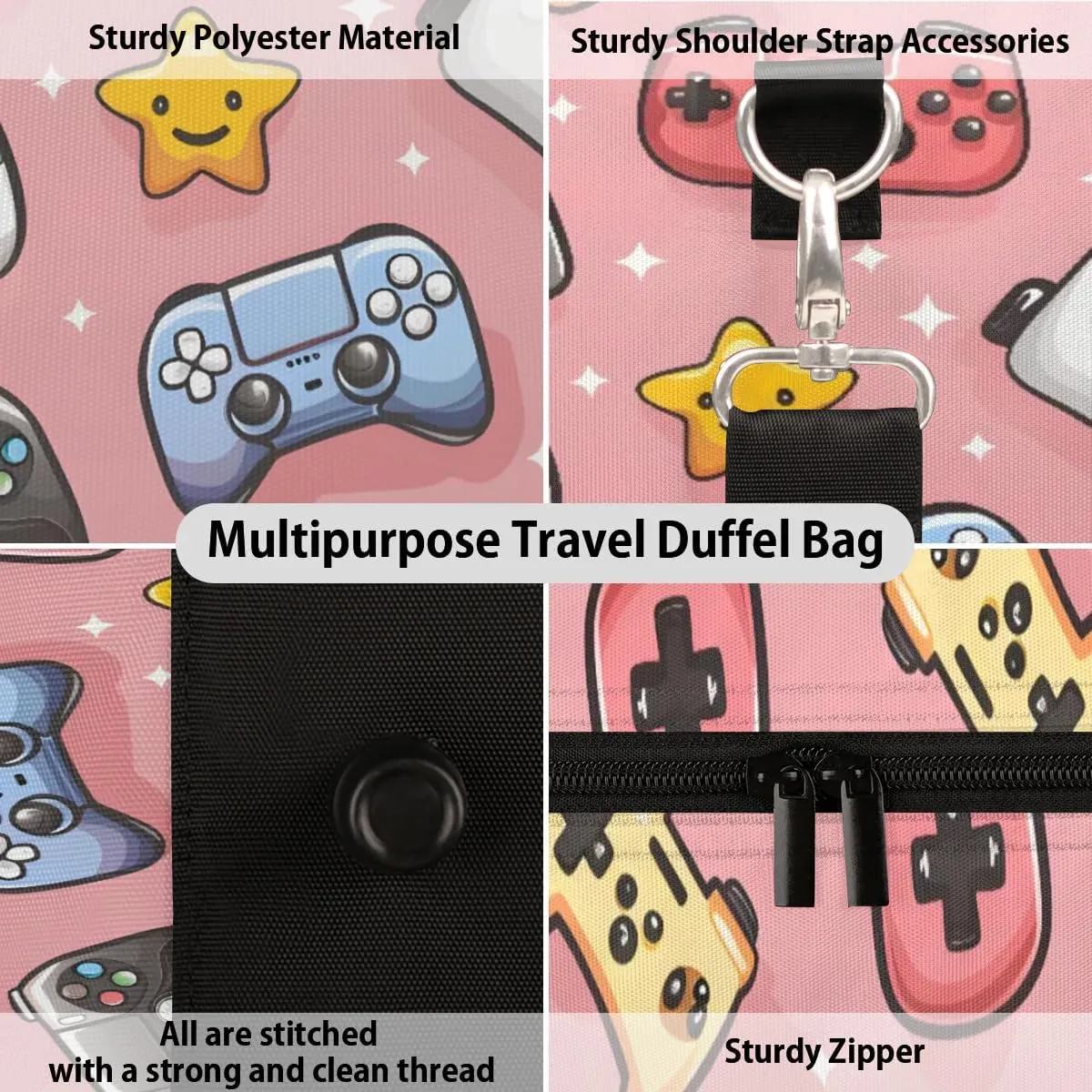 Travel Duffle Bag Cute Game Controllers Gym Bags for Men Women Travel Duffel Bags with Adjustable Shoulder Strap Carry On Weekender Bag