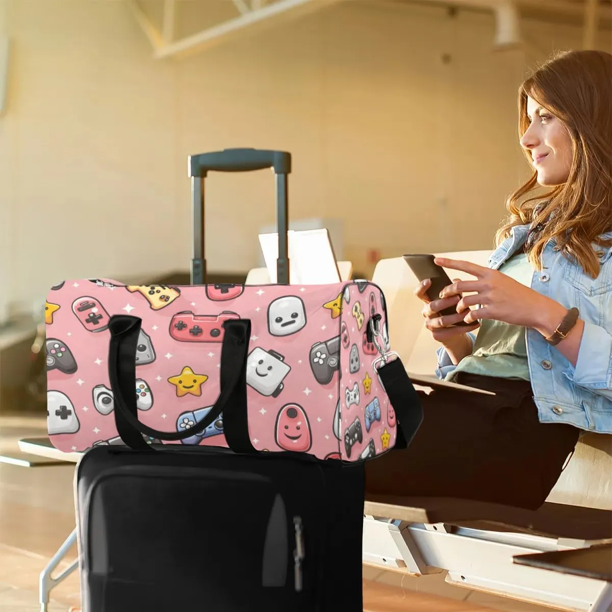 Travel Duffle Bag Cute Game Controllers Gym Bags for Men Women Travel Duffel Bags with Adjustable Shoulder Strap Carry On Weekender Bag