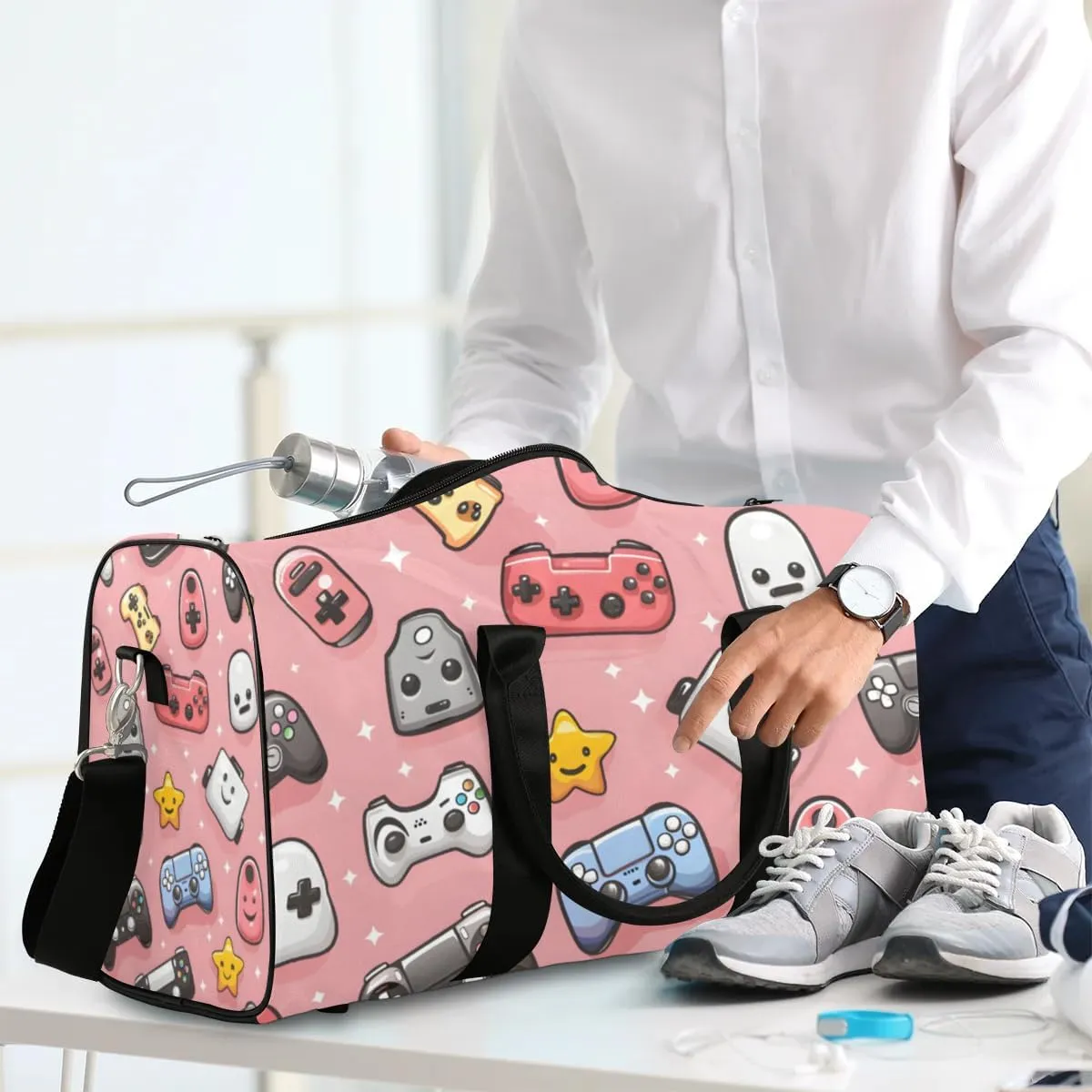 Travel Duffle Bag Cute Game Controllers Gym Bags for Men Women Travel Duffel Bags with Adjustable Shoulder Strap Carry On Weekender Bag