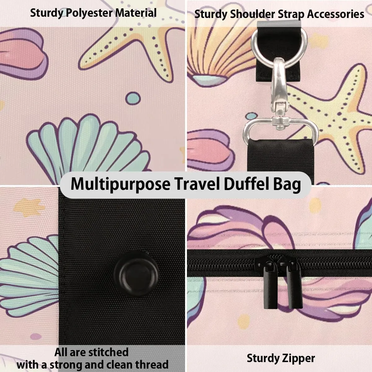 Travel Duffle Bag Cute Shells Starfish Gym Bags for Men Women Travel Duffel Bags with Adjustable Shoulder Strap Carry On Weekender Bag