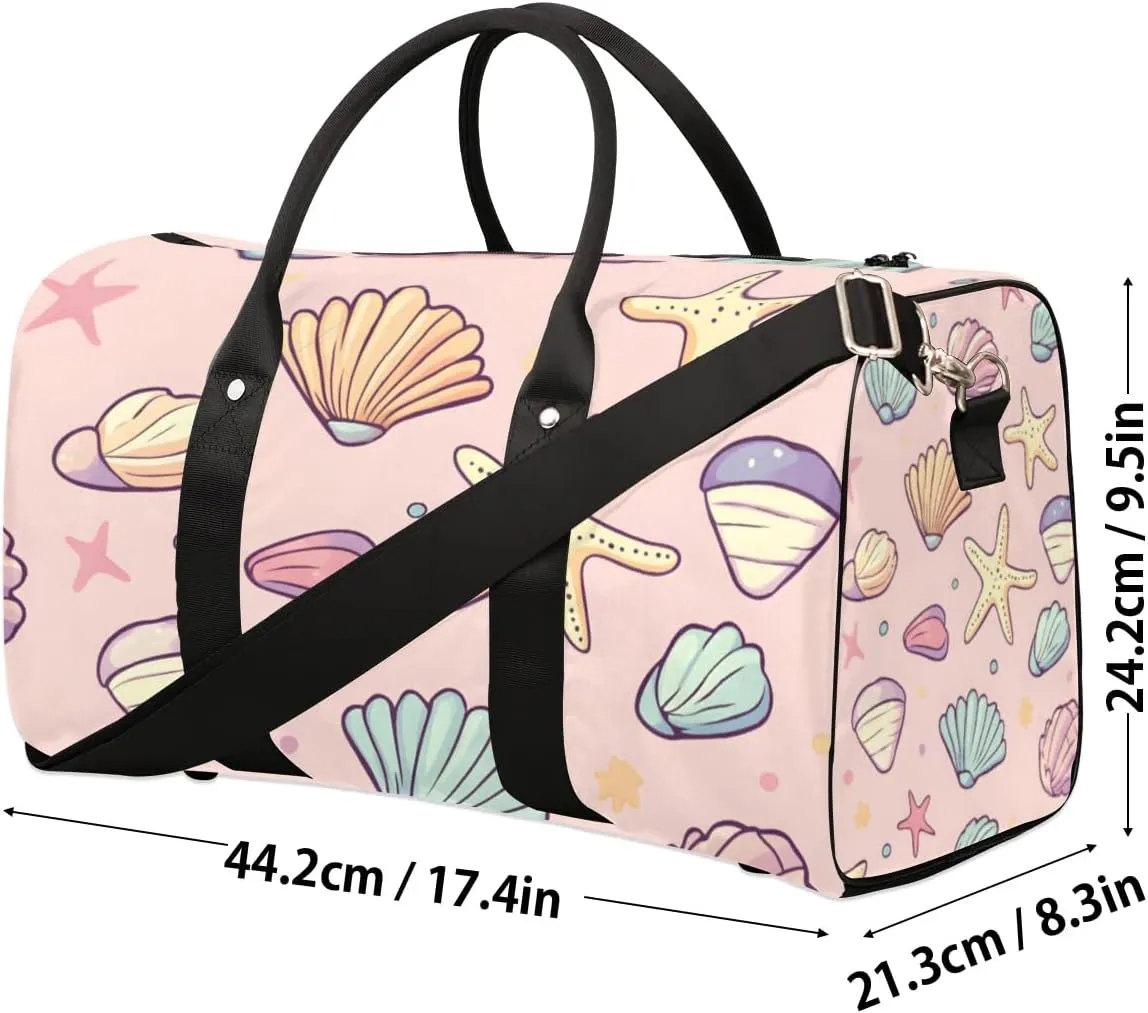 Travel Duffle Bag Cute Shells Starfish Gym Bags for Men Women Travel Duffel Bags with Adjustable Shoulder Strap Carry On Weekender Bag