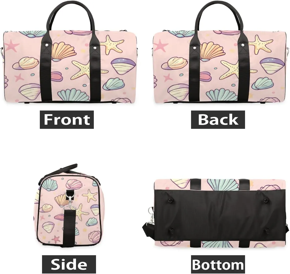 Travel Duffle Bag Cute Shells Starfish Gym Bags for Men Women Travel Duffel Bags with Adjustable Shoulder Strap Carry On Weekender Bag