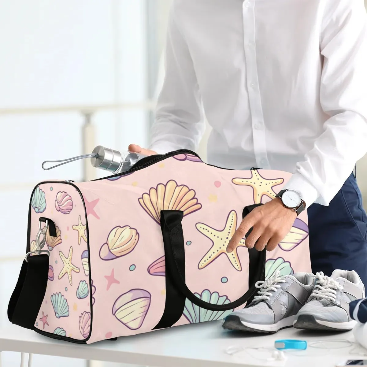 Travel Duffle Bag Cute Shells Starfish Gym Bags for Men Women Travel Duffel Bags with Adjustable Shoulder Strap Carry On Weekender Bag