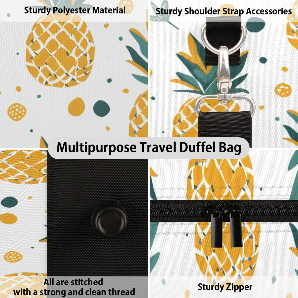 Travel Duffle Bag Dots Pineapple Gym Bags for Men Women Travel Duffel Bags with Adjustable Shoulder Strap Carry On Weekender Bag
