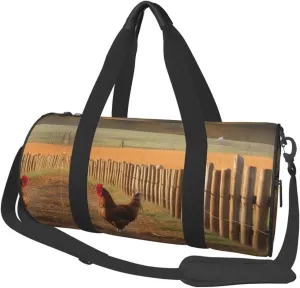 Travel Duffle Bag Lightweight Sports Gym Bag for Men Women Foldable Carry On Weekender Overnight Bag Chicken Wood Stake Farmland Canvas Sport Duffel Bag for Yoga Business Trip, Black, One Size