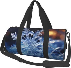 Travel Duffle Bag Lightweight Sports Gym Bag for Men Women Foldable Carry On Weekender Overnight Bag Crystal Snowflake Canvas Sport Duffel Bag for Yoga Business Trip, Black, One Size