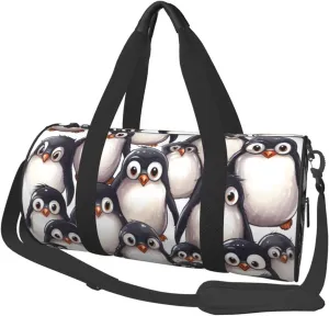 Travel Duffle Bag Lightweight Sports Gym Bag for Men Women Foldable Carry On Weekender Overnight Bag Cute Penguins Sketch Canvas Sport Duffel Bag for Yoga Business Trip, Black, One Size