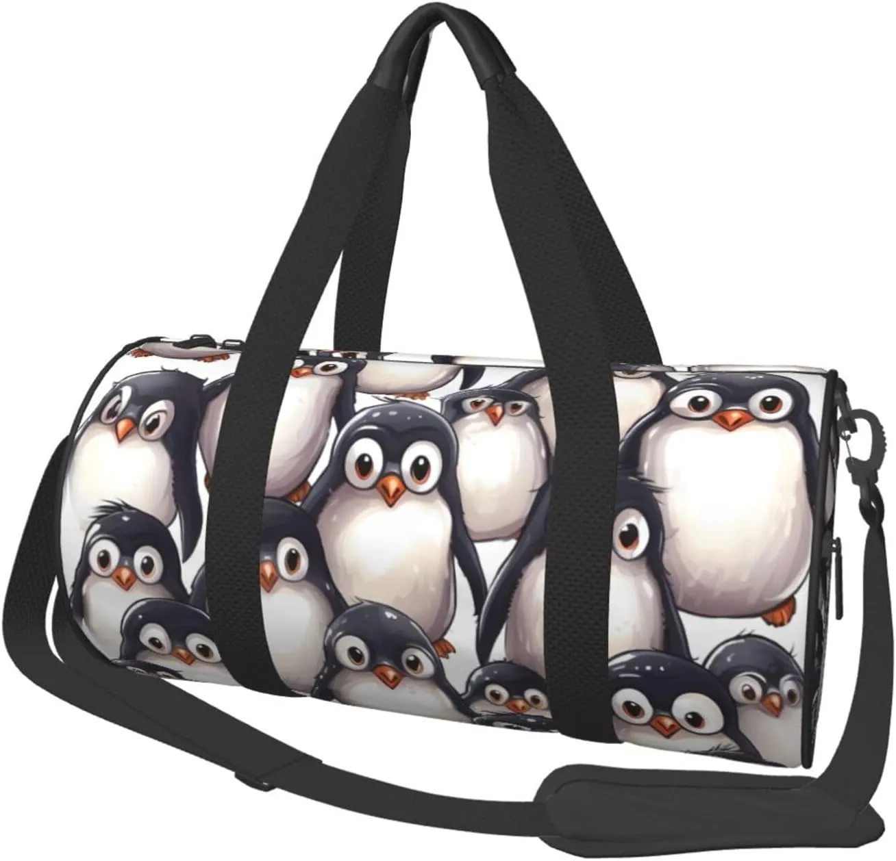 Travel Duffle Bag Lightweight Sports Gym Bag for Men Women Foldable Carry On Weekender Overnight Bag Cute Penguins Sketch Canvas Sport Duffel Bag for Yoga Business Trip, Black, One Size