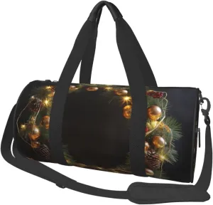 Travel Duffle Bag Lightweight Sports Gym Bag for Men Women Foldable Carry On Weekender Overnight Bag Hristmas Garland with Lights Canvas Sport Duffel Bag for Yoga Business Trip, Black, One Size