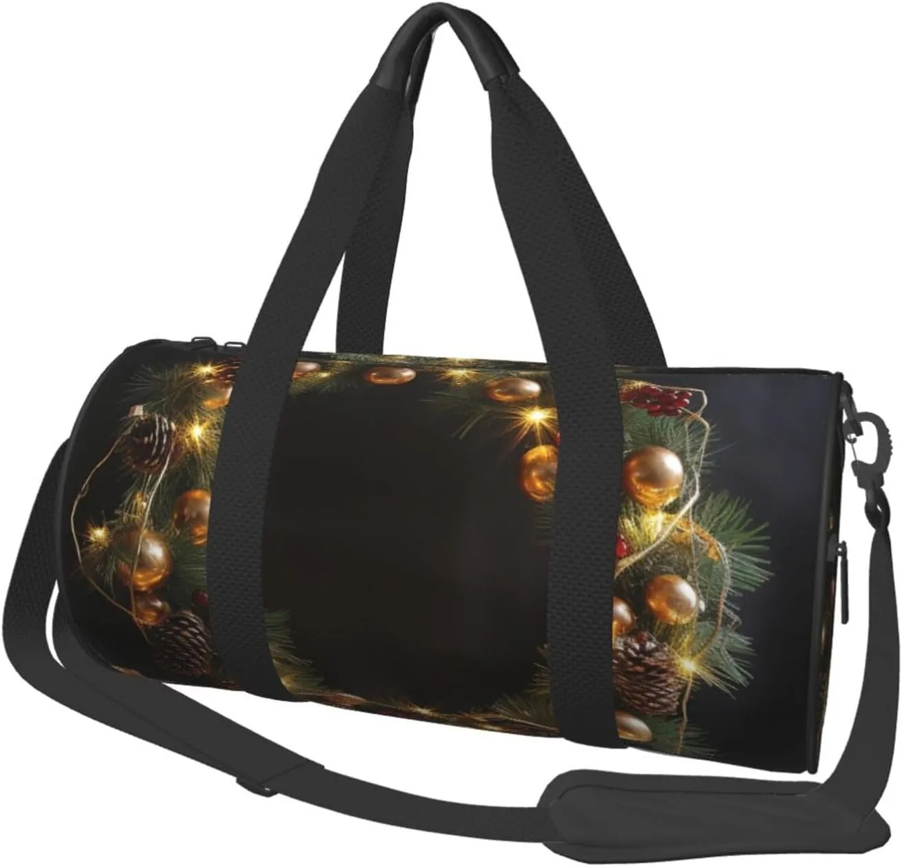 Travel Duffle Bag Lightweight Sports Gym Bag for Men Women Foldable Carry On Weekender Overnight Bag Hristmas Garland with Lights Canvas Sport Duffel Bag for Yoga Business Trip, Black, One Size