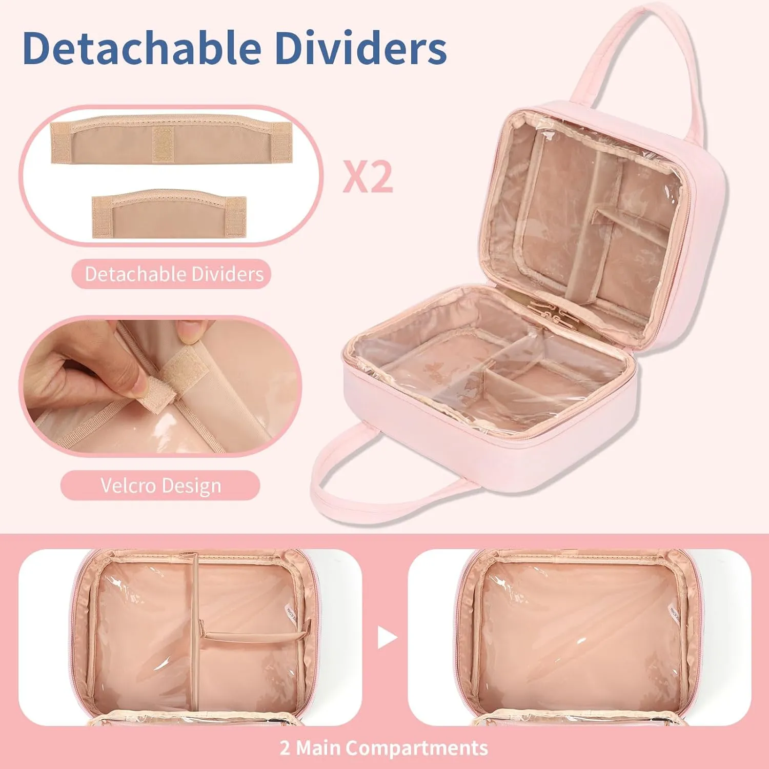 Travel Makeup Bag, Large Capacity Cosmetic Bag, Portable Make Up Bag Organizer for Women, Waterproof Cosmetic Travel Bag with Dividers and Brush Compartment for Cosmetics & Toiletries