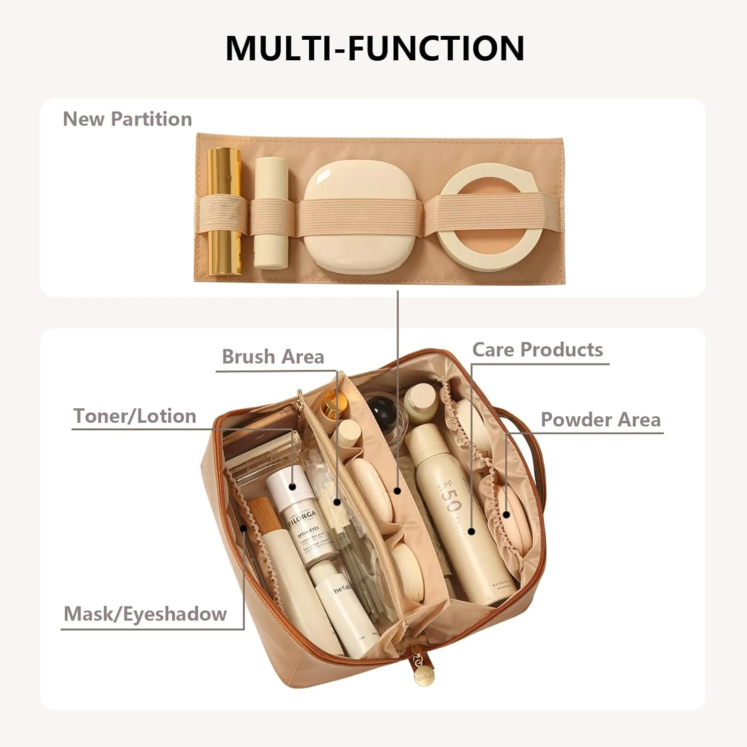 Travel Makeup Bag Organizer Countertop Case Toiletry Bag Cosmetic Bag for Women Vanity Storage Bathroom Counter Skincare Organizers Pouch with Divider and Handle Travel Essentials Gift for Girl
