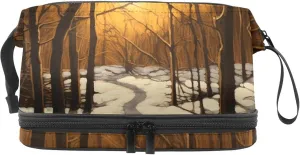Travel Makeup Bag,Travel Toiletry Bag for Women,Winter Forest Tree Path,Cosmetic Travel Bag