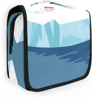 Travel Toiletry Bag Cosmetic Bag Penguin Skating on Ice Floe Portable Hanging Cosmetic Case Traveling With Leakproof Compartment Makeup Toiletries Cosmetic Organizer for Men Women
