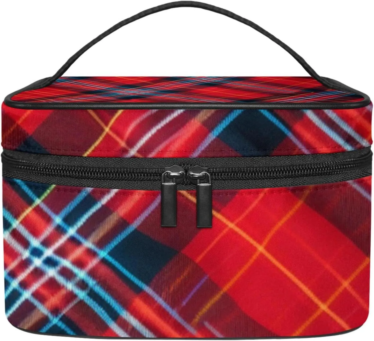 Travel Toiletry Bag,Small Makeup Bag,Classic Stripe Red Plaid,Make up Bags for Women