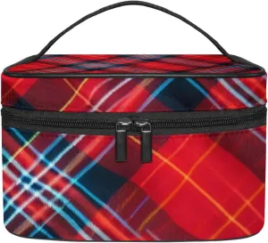 Travel Toiletry Bag,Small Makeup Bag,Classic Stripe Red Plaid,Make up Bags for Women