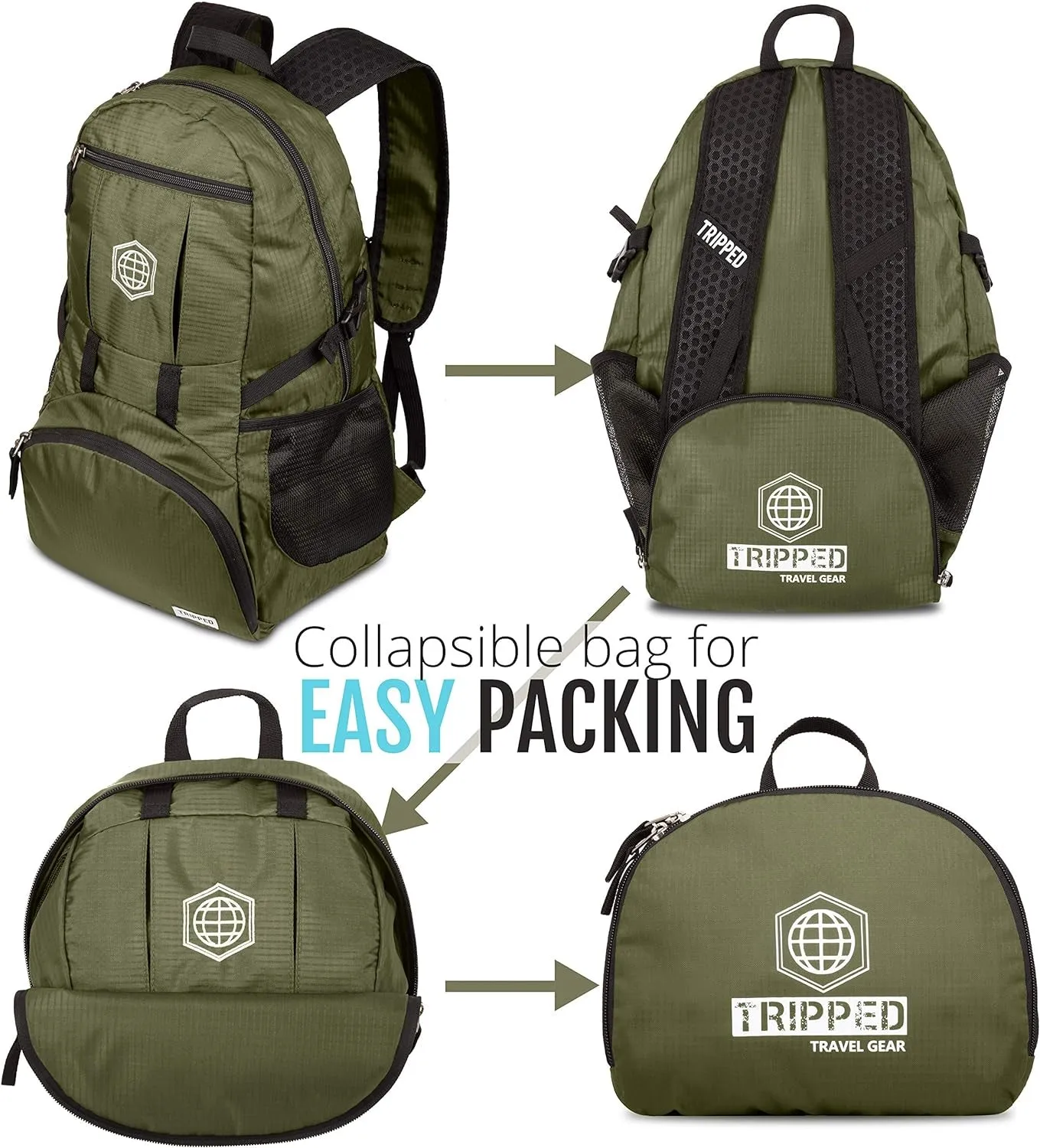 Traveling Backpack- Foldable Collapsible Lightweight Backpack for Travel (Green) 35 Liters