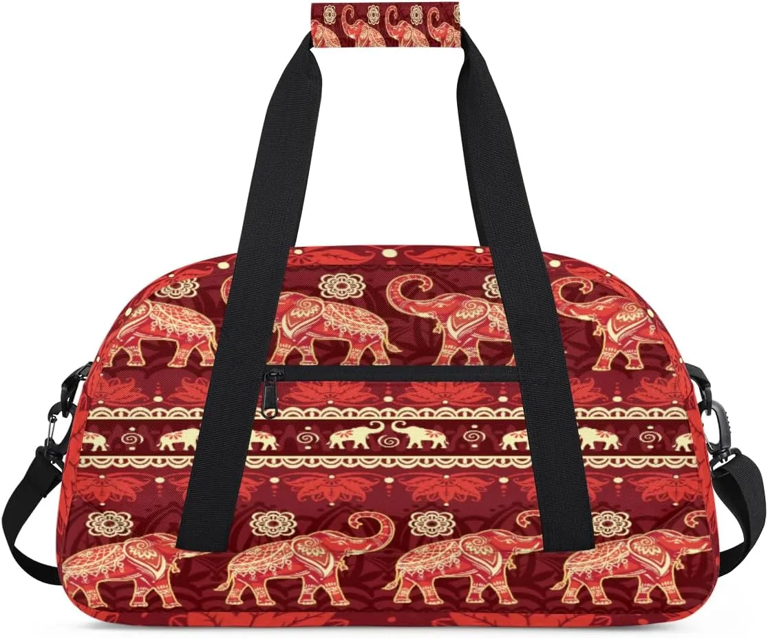Tribe Elephant Gym Duffel Bag for Men Women Boho Mandala Sports Tote Bag with Adjustable Shoulder Strap for Dance Gymnastics Traveling Outdoor Camping Overnight Stay